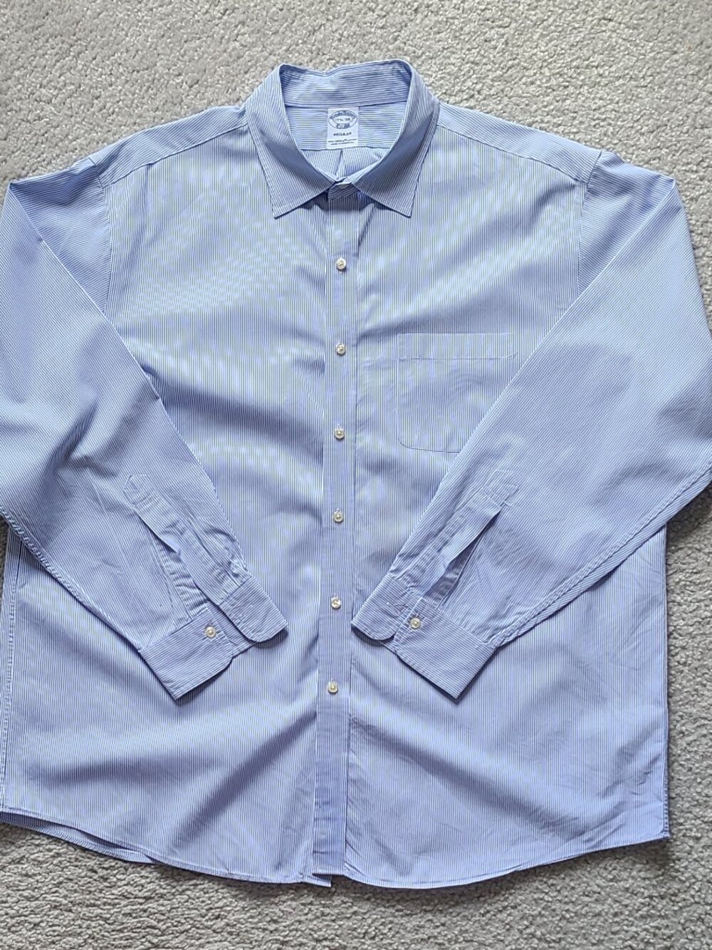 Brooks Brothers LS Supima Cotton Regular Fit Blue Stripe Dress Shirt 17.5 x 35